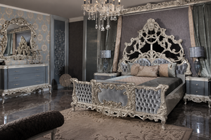 Deluxe Carved Four <b>Poster</b> Bedroom Set for Grand Villas French Style Golden Wooden Bed With Side Stools Queen Size Bed For Homes - Product Image 3