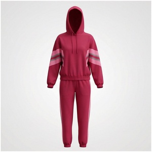 Women's <b>Pink</b> Color Blocking Hooded <b>Tracksuit</b> <b>Set</b> Full Sleeve Casual Joggers With Side Pockets Autumn Wear - Product Image 1