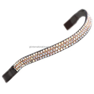 Hermosa banda de ceja de caballo de cuero con cristales transparentes de diamante grande hecha a mano para brida con extremos de bucle personalizados - Product Image 1