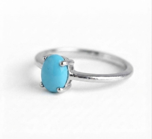 Anillo Solitario Ovalado de Plata de Ley 925 con Turquesa, Estilo Bohemia Clásico para Mujer, Chapado en Rodio, de Rhaya Jewels - Product Image 2