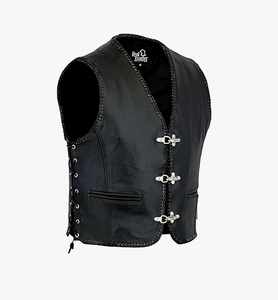 Gilet de motard en cuir noir sans manches pour homme, tailles S à 3XL - Product Image 1