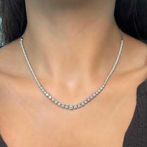 สร้อยคอเพชรแบบโชคเกอร์ ทองคำแท้ 14K ปรับขนาดได้ 14-28 นิ้ว ทรงกลม เพชรเลี้ยงในห้องปฏิบัติการ ดีไซน์เทนนิส สร้อยคอแบบซ้อน หรูหรา เครื่องประดับชั้นดี ตัวล็อกแบบโบโล - Product Image 6