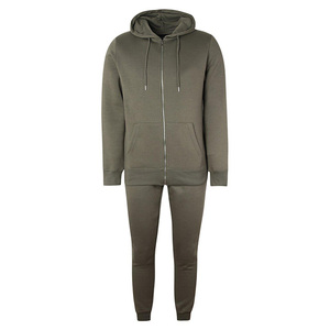Ensemble de survêtement sportif gris à capuche pour homme, fermeture éclair intégrale, couleur unie, sweat-shirt et pantalon en coton, coupe classique, pour l'automne - Product Image 1
