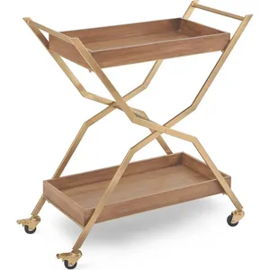 Chariot de restauration en métal fait main de qualité supérieure avec construction de qualité commerciale, roues lisses, étagères spacieuses, design moderne en bois - Product Image 1