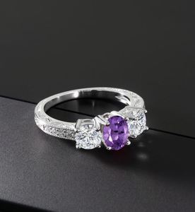 Amethyst Oval Cut 14K Gold Plated Luxury Engagement Wedding <b>Ring</b> for Women Sterling <b>Silver</b> Gemstone Jewelry February Birthstone - Product Image 4