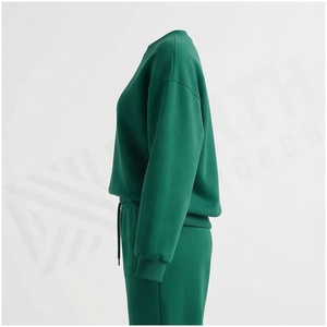 Conjunto Deportivo de Mujer en Algodón Verde, Cuello Redondo, Manga Larga, Color Sólido, Corte Holgado Informal, Pantalones y Sudadera de Peso Medio para Otoño - Product Image 3