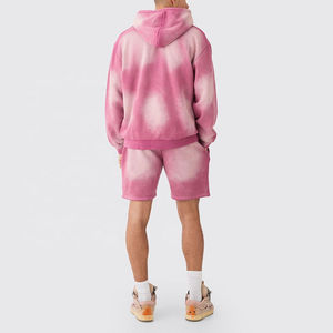 Best Quality Acid <b>Wash</b> Two Piece Tracksuit for Men Streetwear Zip-up Hoodie & Short Stylish Sun Faded Gradient Color Sweat Suit - Product Image 2