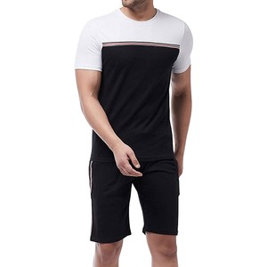 Ensemble deux pièces noir et blanc pour hommes, t-shirt à manches courtes et short, tenue d'été décontractée pour un usage quotidien ou un style urbain - Product Image 1