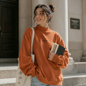 Sudadera roja de cuello alto para mujer, con estampado de letras personalizado, manga larga, hombros caídos, extragrande, 100% algodón, cuello simulado frontal. - Product Image 5
