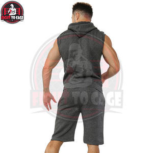 Ensemble short et sweat à capuche sans manches en mélange de coton confortable de qualité supérieure 2026 – Léger, uni, décontracté, pour l'automne, idéal pour le sport - Product Image 4