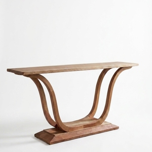 Mesa Consola de Pedestal Curvo de Madera Maciza Hecha a Mano, Mesa Escultural para Entrada, Sofá, Interior, Exterior, Patio, Pasillo - Product Image 1