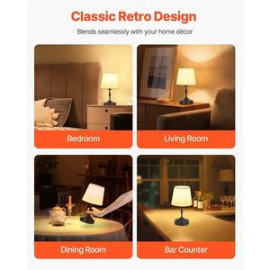 Lampe de bureau sans fil rechargeable 5200 mAh avec 3 niveaux de luminosité, abat-jour en tissu 2700-3000K, lampe de table couleur 3000K - Product Image 6