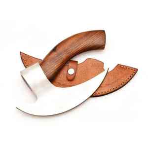 Cuchillo para Pizza de Acero Inoxidable Hecho a Mano, Cuchillo Ulu con Mango de Madera Premium y Funda de Cuero Genuino - Product Image 3