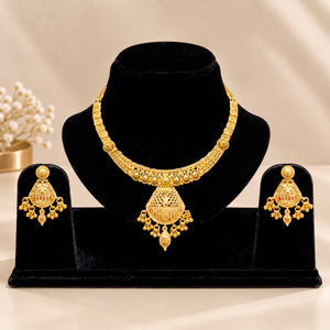Graceful Necklace Earrings <b>Set</b> for Women | Indian <b>Bridal</b> Party Wear <b>Jewelry</b> | 24K Gold Finish Copper Brass Designer Necklace <b>set</b> - Product Image 1