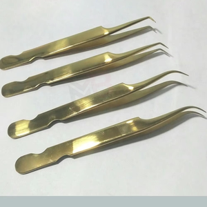 Pinzas Profesionales para Extensión de Pestañas, Chapadas en Oro, con Puntas Curvas Semi y Fuertes, Set para Injerto de Pestañas Individuales y de Volumen - Product Image 3