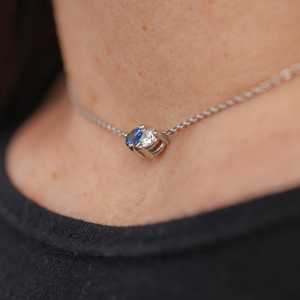 Sapphire Choker Necklace Two Stone Minimalist Necklace 3 Prong Basket Setting 14K 18K Gold Platinum Fine Jewelry - Product Image 2