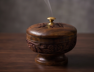 Mango Wood Pedestal <b>Incense</b> <b>Burner</b> Carved Bowl Dome Censer <b>Cone</b> Ash Catcher Holder Wholesale - Product Image 4