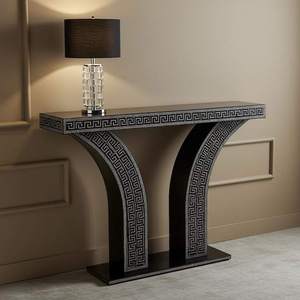 Console Art Déco avec incrustations géométriques, en bois noir, meuble décoratif d'entrée, pièce d'appoint moderne pour intérieur - Product Image 1