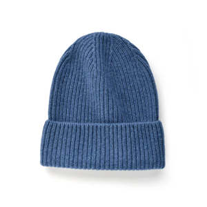 Customizable Heather Blue Rib Knit Cuffed <b>Beanie</b> Soft Stretch Winter <b>Hat</b> Custom Logo Factory Price Wholesale Unisex Cap 100% - Product Image 1