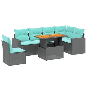 Juego de sofás de patio de ratán sintético negro de 7 piezas con cojines, elegantes muebles de exterior - Product Image 2
