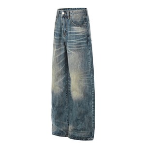 Men's Mid Waist Loose Snow Wash Denim <b>Jeans</b> Quick Dry Casual <b>Winter</b> Style Wide Leg Pants with Pockets - Product Image 3