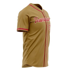 Private Label Wholesale Baseball Jersey Teamname 00 Gold Red Trim Button <b>Down</b> Short Sleeve Polyester Breathable Regular Fit - Product Image 2