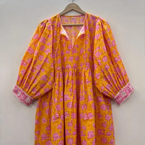 Vestido Casual Midi para Mujer, Tejido 100% Algodón, Estampado Floral, Uso Diario, Manga Corta, Silueta Babydoll, Cintura Imperio, Talla Grande - Product Image 1