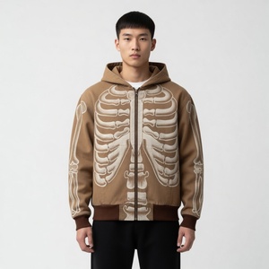 Sudadera con capucha y cremallera Glory Custom OEM con estampado de esqueleto, estilo vintage lavado, ropa urbana para hombre, chaqueta con capucha gráfica para uso casual, unisex. - Product Image 5