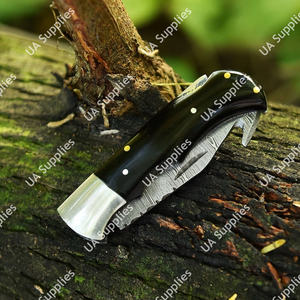 Couteau tactique pliant à lame bevelée en acier Damas pour le camping, la chasse, la randonnée, la pêche, les activités intérieures et extérieures - Product Image 3