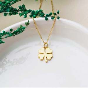 Hallmarked <b>Silver</b> Four Leaf Clover Gold Plated Fine Pendant Necklace - Product Image 2