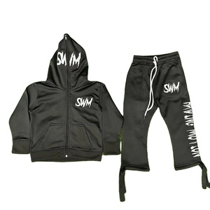 Chándal acampanado personalizado unisex 3D para ropa de calle con estampado de hojaldre, conjunto de chándal apilado con gráfico, Sudadera con capucha con borde cortado y dobladillo crudo, Jogger - Product Image 1