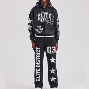Conjunto Deportivo con Capucha para Hombre Elite District, con Cierre Completo, de Algodón, Estilo Urbano, con Estampado de Estrellas y Logotipo, Corte Holgado, para Otoño - Product Image 1
