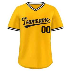 Camiseta de Béisbol Personalizada Amarilla con Cuello en V, Manga Corta, Nombre del Equipo Impreso, Transpirable, de Secado Rápido, 100% Poliéster, Corte Regular, para Todas las Temporadas - Product Image 1