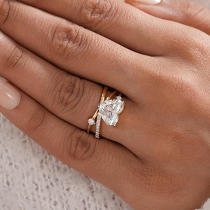 2.00 Carat Heart Cut Diamond Crossover Dual Band <b>Ring</b> Lab Grown With 14K Solid Gold Wedding <b>Proposal</b> Fine Jewelry for Lover - Product Image 5