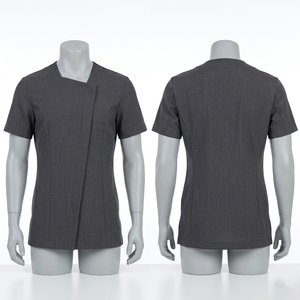 เสื้อคลุมสปาและร้านเสริมสวยสีเบจ ผ้าโพลีคอตตอน 180 GSM คอวี ดีไซน์แผง ตกแต่งปักโลโก้ตามสั่ง - Product Image 6