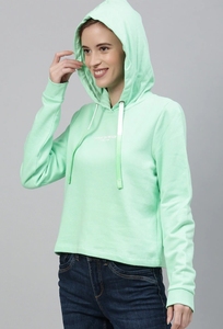 Sweat-shirt à capuche vert menthe pour femme, manches longues, décontracté, en coton tricoté, couleur unie, respirant, pour l'automne - Product Image 2