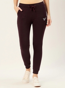 Women's Burgundy Sweatpants Elastic Waist Drawstring Pockets Casual Joggers Autumn Wear - Product Image 1