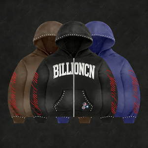 ชุดเซ็ตแทรคสูท BILLIONCN สตรีทแวร์แบบยูนิเซ็กซ์ เสื้อฮู้ดซิปเต็มตัว กางเกงขายาว สีพื้น ล้างสีแบบแอซิด ระบายอากาศ กันลม ผ้าฝ้าย 100% - Product Image 6