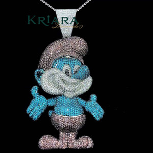 Pendentif Moissanite Smurf en Argent 925 Plaqué Rhodium et Or, Breloque Thème Dessin Animé Mignon, Cadeau Bijou Unisexe - Product Image 2