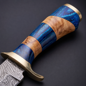 Couteau de survie multifonctionnel en acier Damas fait main de qualité supérieure, lame fixe OEM, pour camping et extérieur, avec manche en bois exotique et résine - Product Image 3