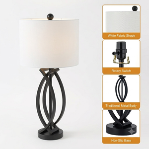 Lampe de table moderne en métal avec base et abat-jour blanc pour la décoration de la maison - Product Image 2
