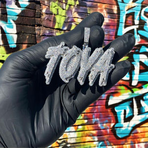 Collar con Colgante de Letra Personalizada, Estilo Hip Hop, Unisex, con Incrustaciones de Diamantes de Imitación, Plata de Ley 925, Bañado en Rodio, con Moissanita, Inicial del Nombre - Product Image 3