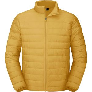 Men's Mustard <b>Yellow</b> <b>Puffer</b> <b>Jacket</b> Stand Collar Zipper Closure Windproof Casual Outerwear Autumn Wear Regular Fit - Product Image 1