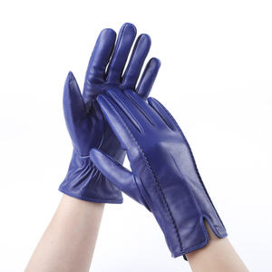 Blue Leather Wrist Length <b>Gloves</b> Thermal Unlined Plain Style Daily Use Winter - Product Image 3