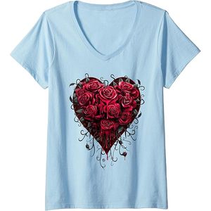 T-shirt pour femme à col en V, coupe ajustée, imprimé, nouvelle mode, confortable, en coton mélangé extensible, haut décontracté basique pour tous les jours - Product Image 1