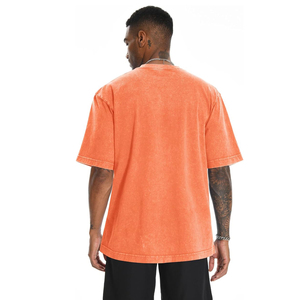 Camiseta Oversize Naranja Tie-Dye de Manga Corta Casual con Cuello Redondo de Algodón Tejido con Patrón Liso y Lavado Ácido, Disponible para Venta en Línea - Product Image 6