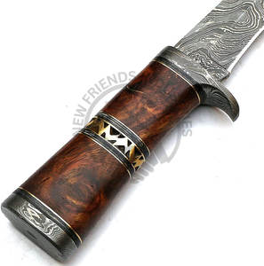 Nueva edición de cuchillo Bowie de acero de Damasco de 12 pulgadas hecho a mano con mango de madera y espaciador de latón, cuchillo de caza para exteriores, cuchillo de hoja fija. - Product Image 4