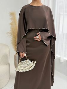<b>Eid</b> Women Party <b>Dress</b> Abaya Beading Cape <b>Long</b> Sleeve Muslim Jalabiya Ramadan Solid Vestidos Largos Party <b>Dresses</b> Arab <b>Long</b> Robe - Product Image 5