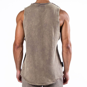 Débardeur sans manches en coton lavé pour homme, col rond, couleur unie, coupe décontractée - Product Image 2