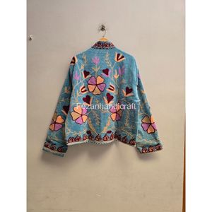Floral Embroidered Cotton Blazer Floral Pattern <b>Mandarin</b> <b>Collar</b> Full Sleeve Spring Wear Women's <b>Jacket</b> - Product Image 6